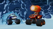 Using a hair dryer, Blaze melts the ice to free Darington.