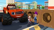 Blaze, AJ and Gabby receive boxes of Silly Tires.