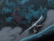 Byakuya attacks Kariya after evading his punch.