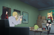 Billy cleans up the papers spilled on his floor by Ninny.
