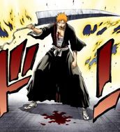 Ichigo stands after gaining a power boost.