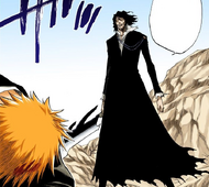 Zangetsu stands over a wounded Ichigo.