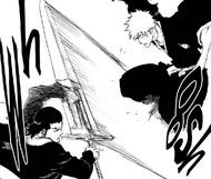 Kūgo fends off Ichigo's close range attack.