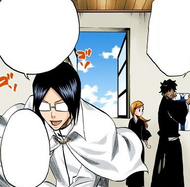 Uryū shows Sado and Orihime the clothes he made.