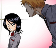 Rukia appears before Ichigo as a student.