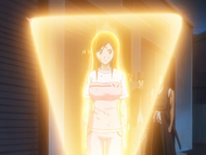 Orihime gains resolve and exerts her Reiatsu.