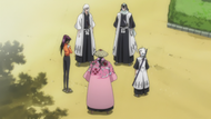 Yoruichi, Byakuya, Hitsugaya, Ukitake and Shunsui take care of the aftermath of the Kasumiōji Conspiracy.