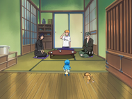 Hanatarō sits with Ichigo and Urahara as Ririn enters.