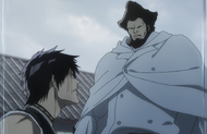 Hisagi is confronted by Driscoll Berci.