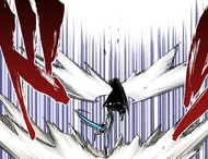 Grimmjow kicks Ichigo high into the air.