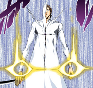 Aizen succumbing to Urahara's seal.