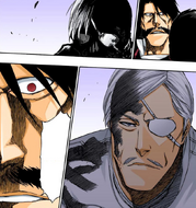 The fake Yhwach (Royd Lloyd) recognizing Seydlitz among "his" former subordinates who have been resurrected by the "South" ability of Yamamoto's Bankai...
