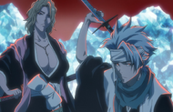 Hitsugaya and Rangiku confront Bazz-B.