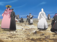 Aizen is surrounded by the Gotei 13.