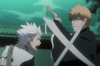 Hitsugaya intentando detener a Ichigo