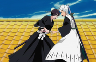 Hitsugaya is stabbed by the Reigai.