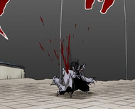 Kenpachi slashes Tōsen across the chest once more.