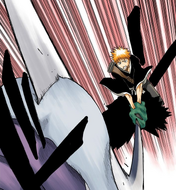 Ichigo slashes through the Demi-Hollow's mask.