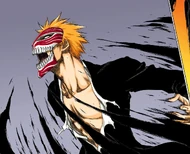 Ichigo dons his Hollow mask, modified since his battle with Grimmjow.