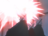 Renji, Izuru, and Hinamori use Hadō #31. Shakkahō in unison.