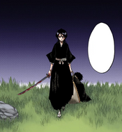 Rukia brings Kaien's corpse back to his family.