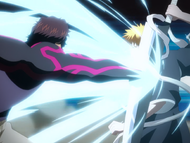 Sado punches Ichigo to demonstrate his new strength.