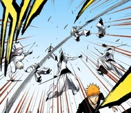 Zabimaru slashes the Calaveras off of Ichigo.
