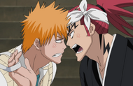 Ichigo and Renji argue about Ichigo's Substitute Shinigami duties.