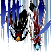 Grimmjow moves down to a falling Ichigo.