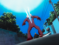 Ichigo purifies the Hollow by slashing through its body.