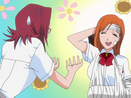 Chizuru is shocked by Orihime's injuries.