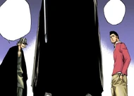 Rukia approaches Urahara and Isshin as they finish up the Reiatsu sword.