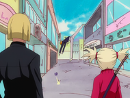 Hiyori watches as Ichigo angrily throws the mask given to him by Shinji on the ground.