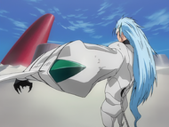 Grimmjow readies a Garra de la Pantera at his elbow.