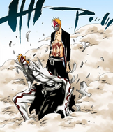 Ichigo emerges from the husk of his body's Hollowfied form with a Hollow mask.