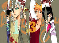 The color spread of chapter 348, featuring the top five Zanpakutō of the 5th popularity poll.