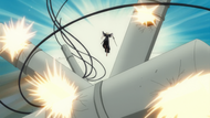 Izuru cuts down the telephone poles.