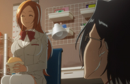 Orihime flusters Uryū by praising his friendship with Ichigo.
