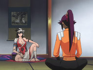 Kūkaku and Yoruichi discuss the situation.