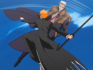 Kariya casually evades Ichigo's slash.