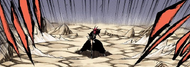 Renji initiates Higa Zekkō by slamming the broken Zabimaru into the ground.