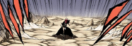 Renji initiates Higa Zekkō by slamming the remnants of Zabimaru into the ground.