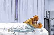 Orihime attempts to kiss a sleeping Ichigo.