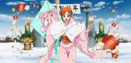 Orihime wearing a New Year outfit.