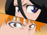 Rukia warns Ichigo that Sado is in danger.