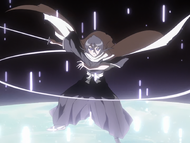 Rukia initiates Some no mai, Tsukishiro against Aaroniero.