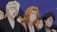 Kira, Matsumoto and Hisagi are shocked.