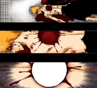 Ichigo wills his body to get up and protect Orihime.