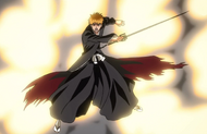 Ichigo frees himself from his bonds on the tree