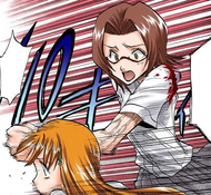 Chizuru is forced to punch Orihime due to Bulb Scatter.